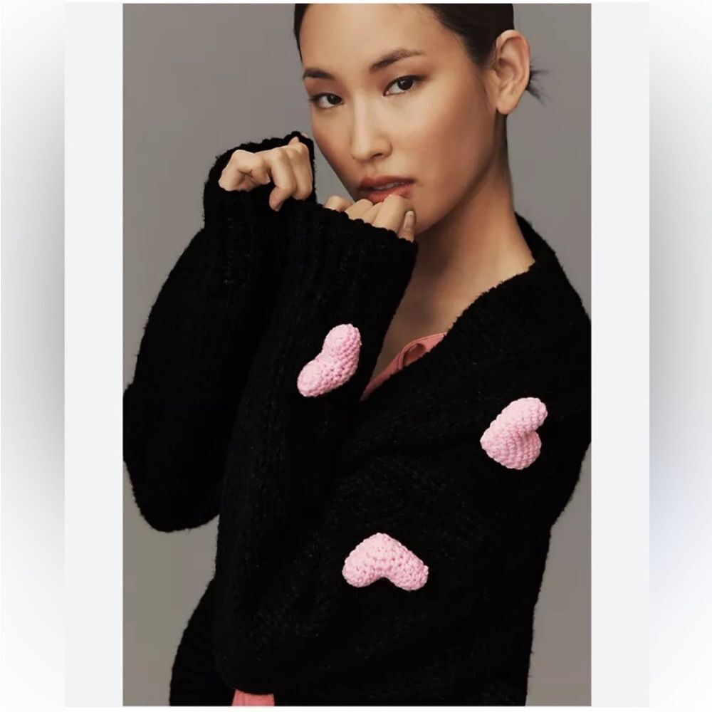 Anthropologie Maeve The Susannah 3D Heart Cardigan Sweater